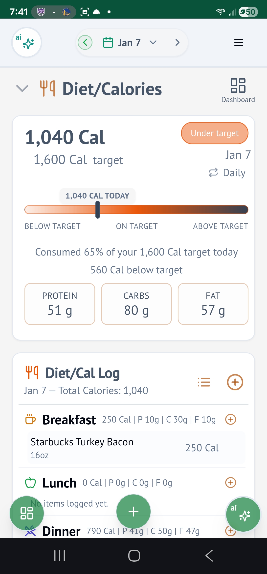 Calories detail preview